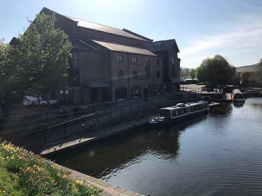 Sunny day at Brecon Theatre and Canal Basin